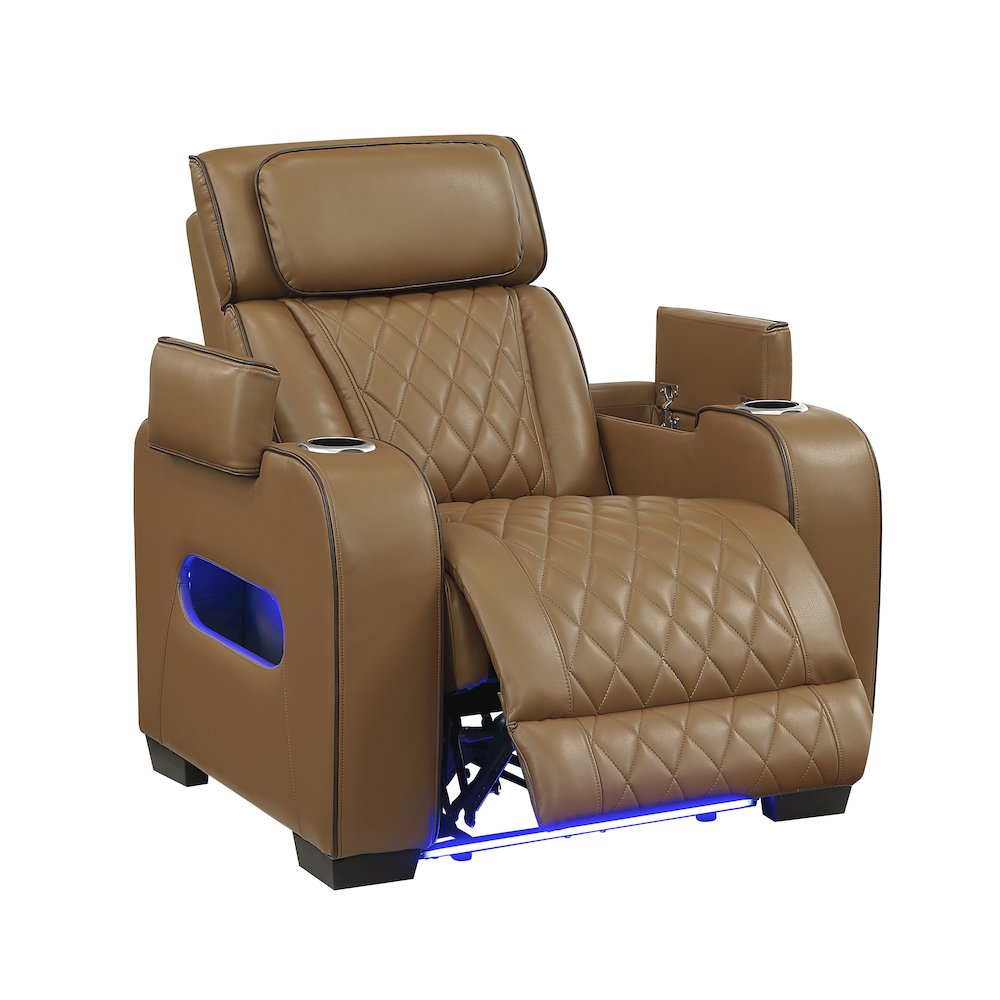 Fairway Faux Leather Power Reclining Chair with Power Headrest in Brown. Picture 10