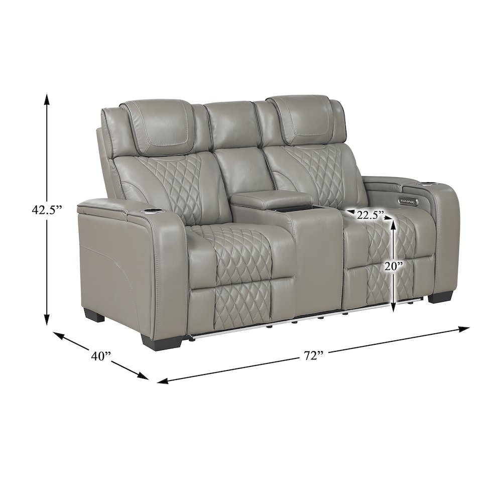 Apex Leather Pwr Double Reclining Love Seat with Center Console in Gray. Picture 5