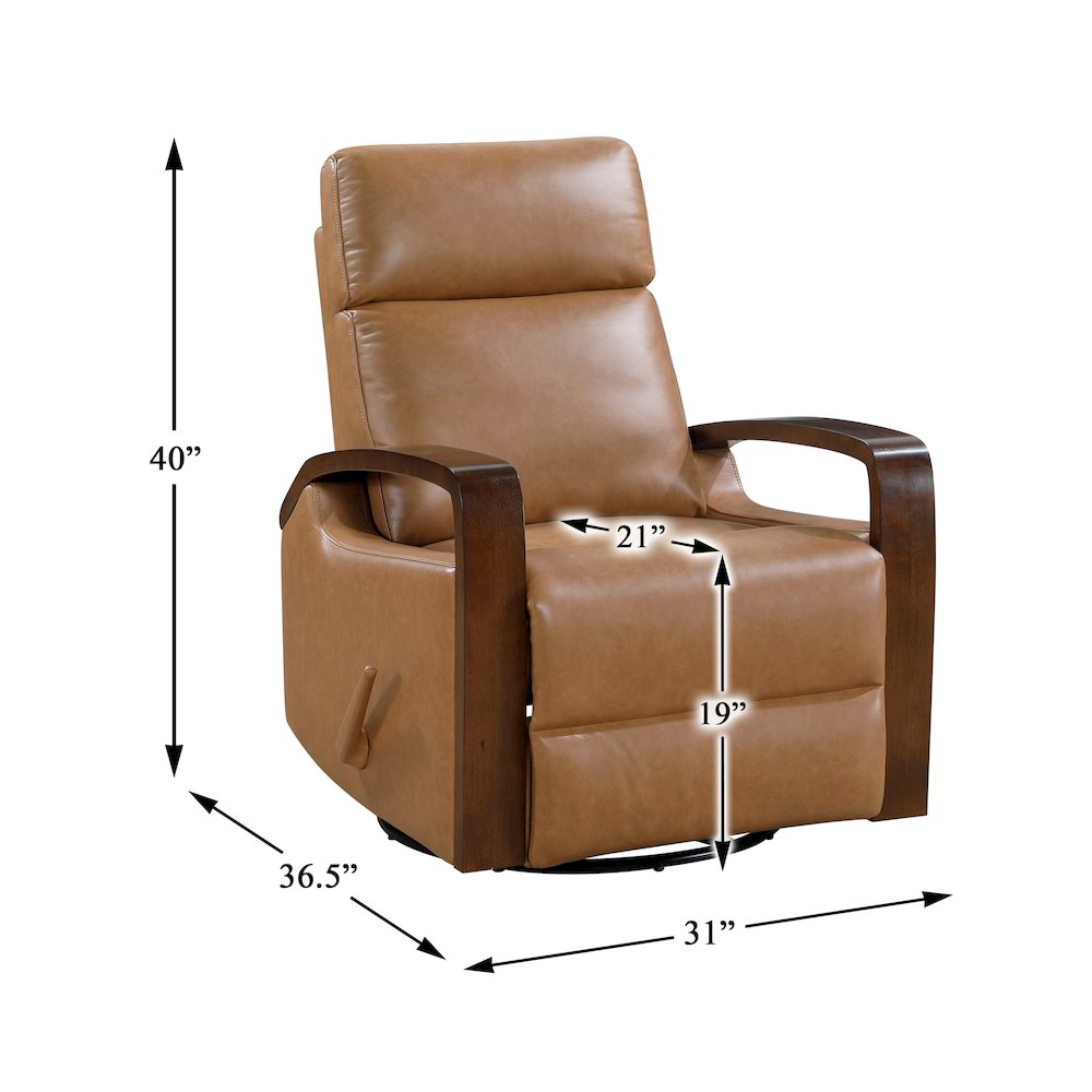 Margerie Faux Leather Swivel Glider Reclining Chair in Camel. Picture 5