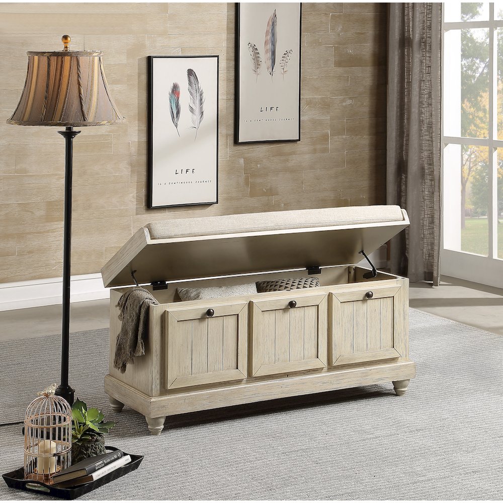 Woodwell Asian Hardwood Storage Bench in Beige. Picture 3