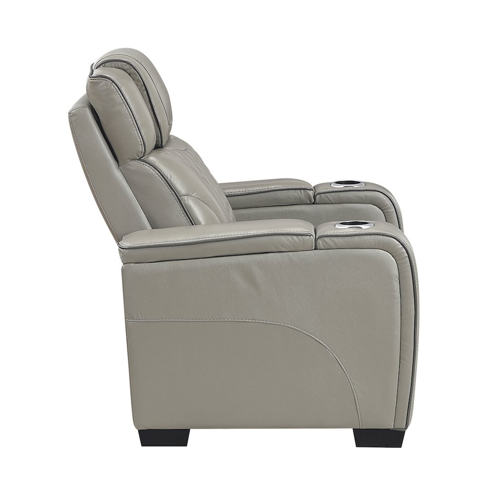 Apex Leather Power Reclining Chair with Air Massage and Heat in Gray. Picture 6