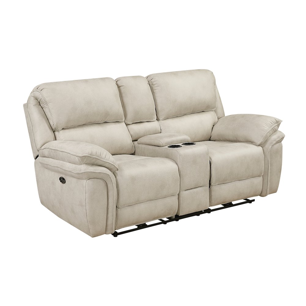 Proctor Microfiber Pwr Dbl Reclining L. Seat with Center Console in Sand. Picture 1