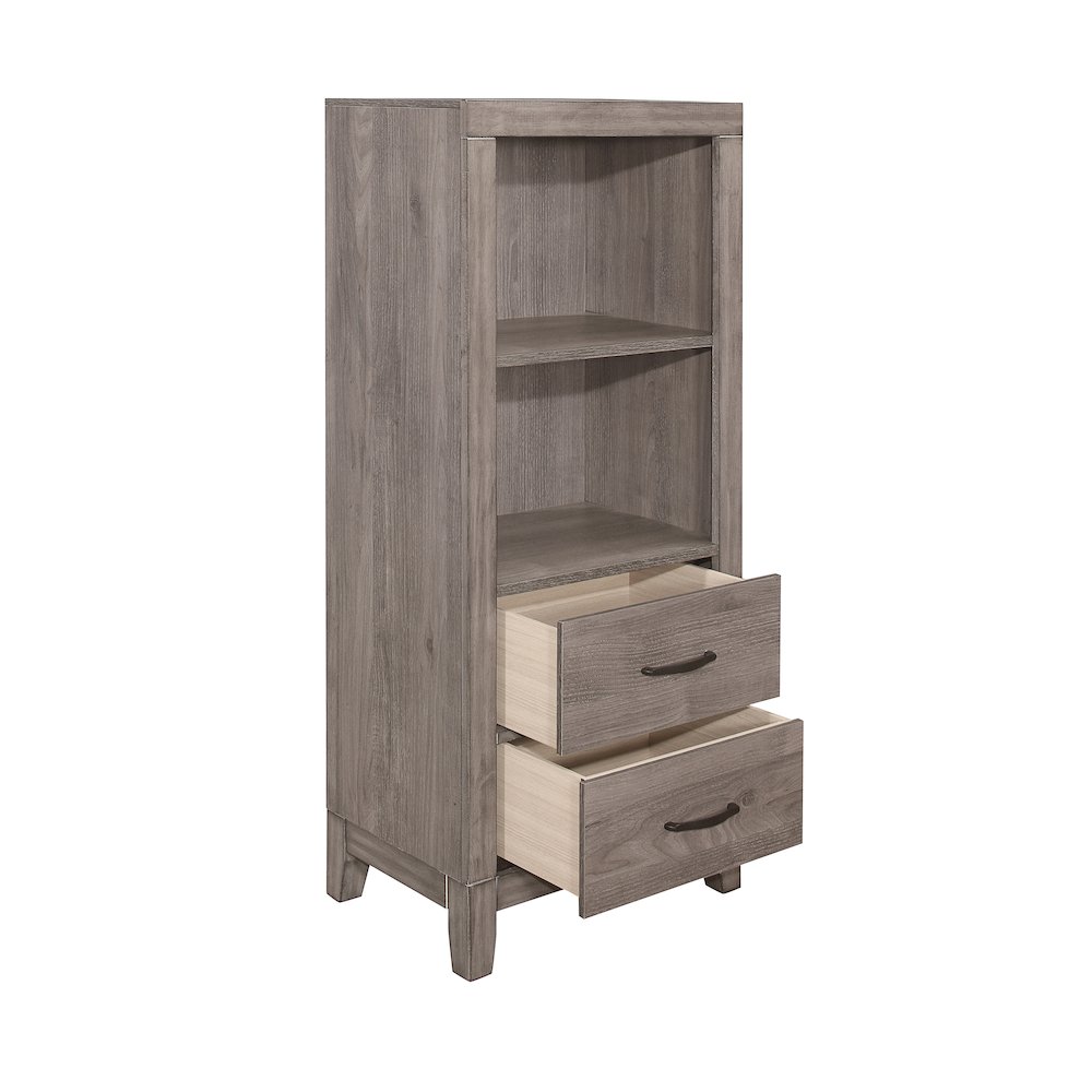 Woodrow Asian Hardwood Queen Bed with Bookcase Headboard in Gray. Picture 5