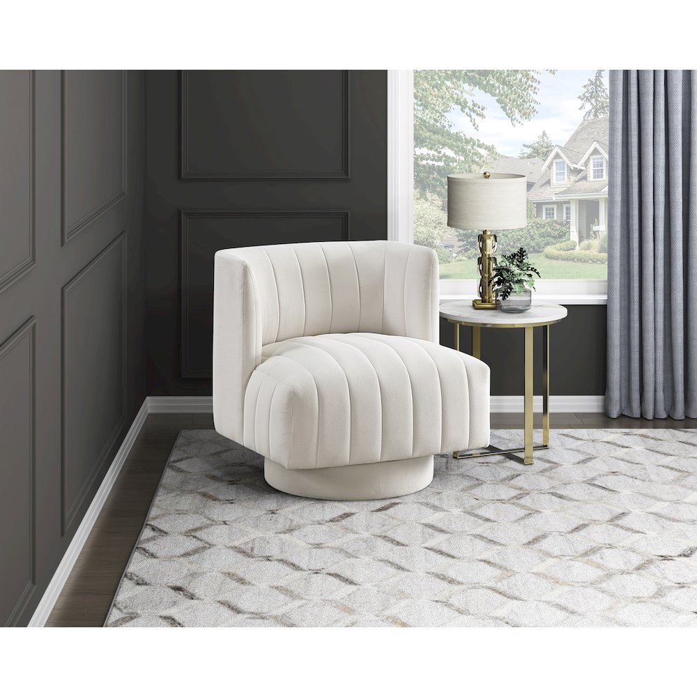 Joyce Textured Swivel Chair in Beige. Picture 2