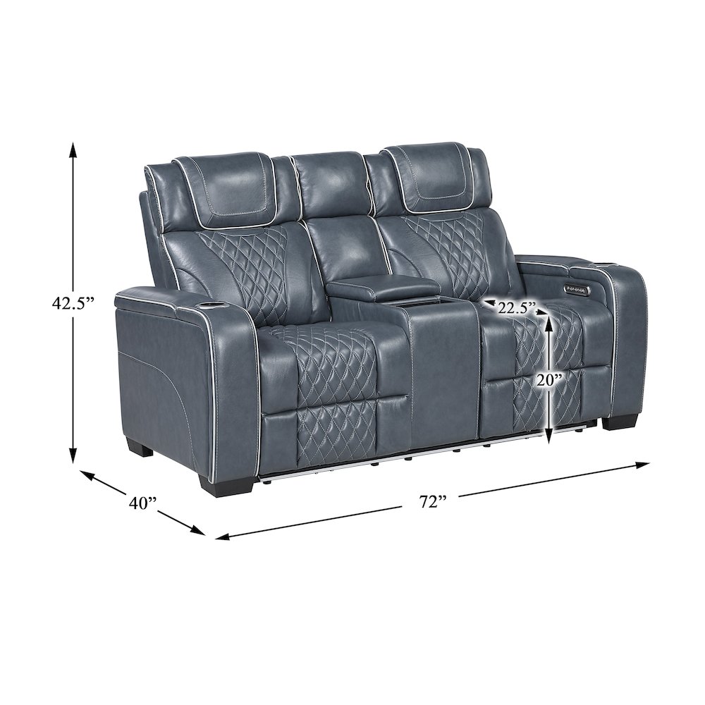 Apex Leather 2pc Set: Sofa, Love in Blue. Picture 5