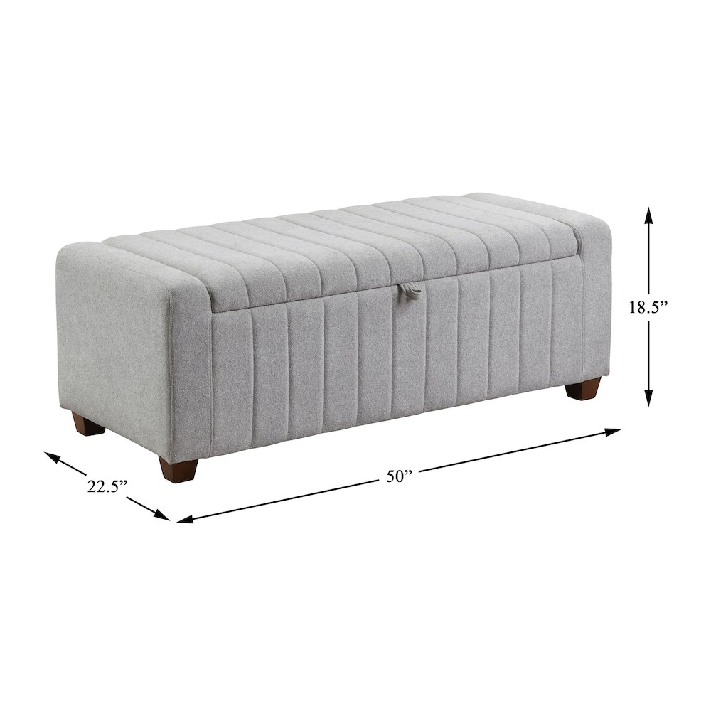 Derby Boucle Lift Top Storage Bench in Gray. Picture 4
