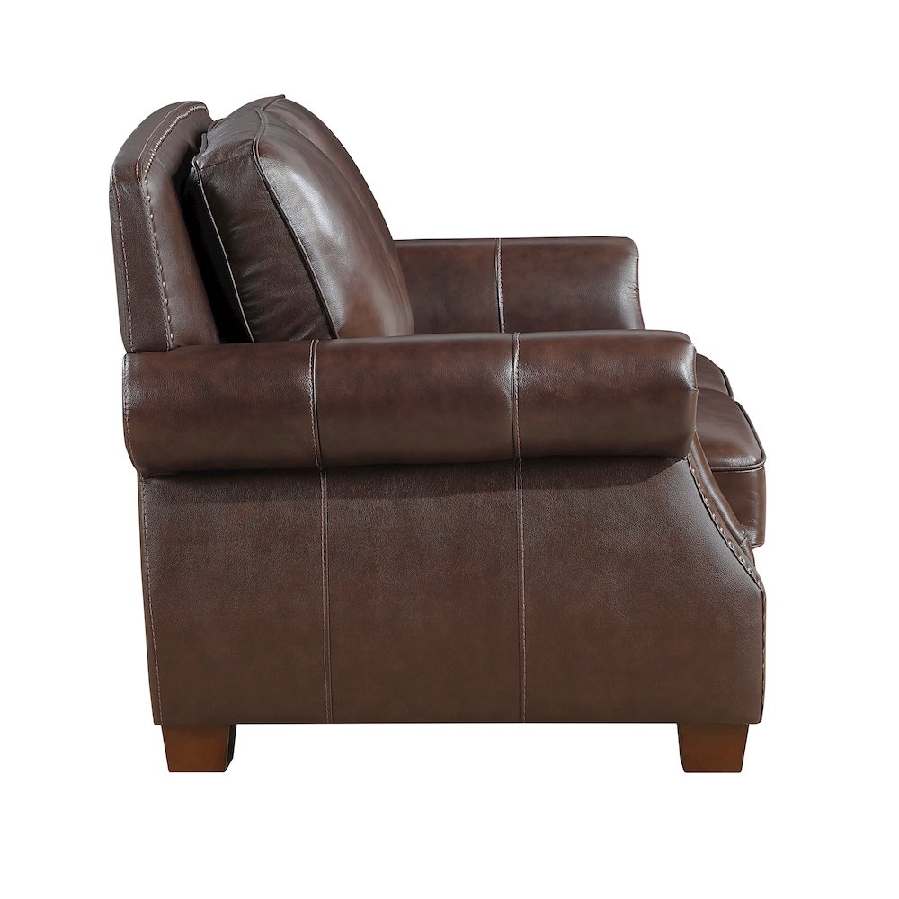 Remington Leather Love Seat in Brown. Picture 6