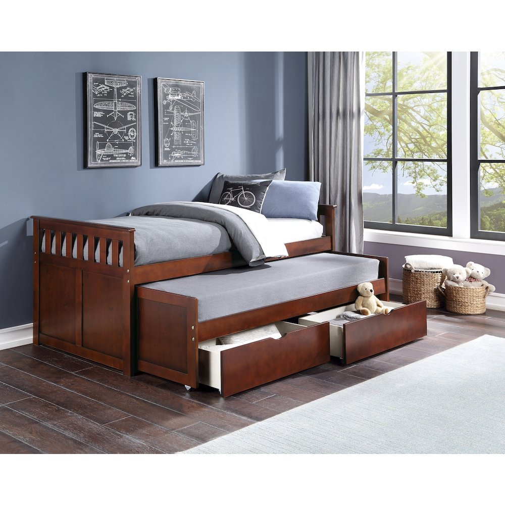 Rowe Pine Twin/Twin Bed with Storage Boxes in Dark Cherry. Picture 2