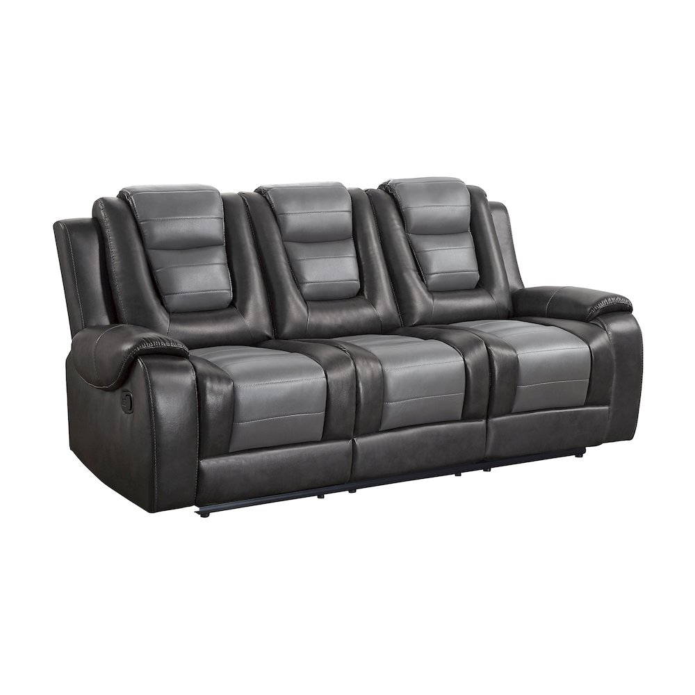 Briscoe F. Leather Dbl Rclng Sofa in 2-Tone (Light Gray and Dark Gray). Picture 1