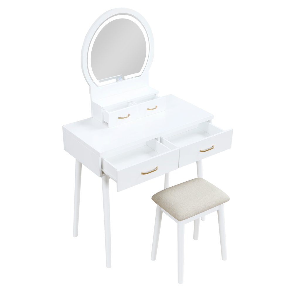 Camilla Acacia Vanity Dresser with Mirror and Stool in White. Picture 7