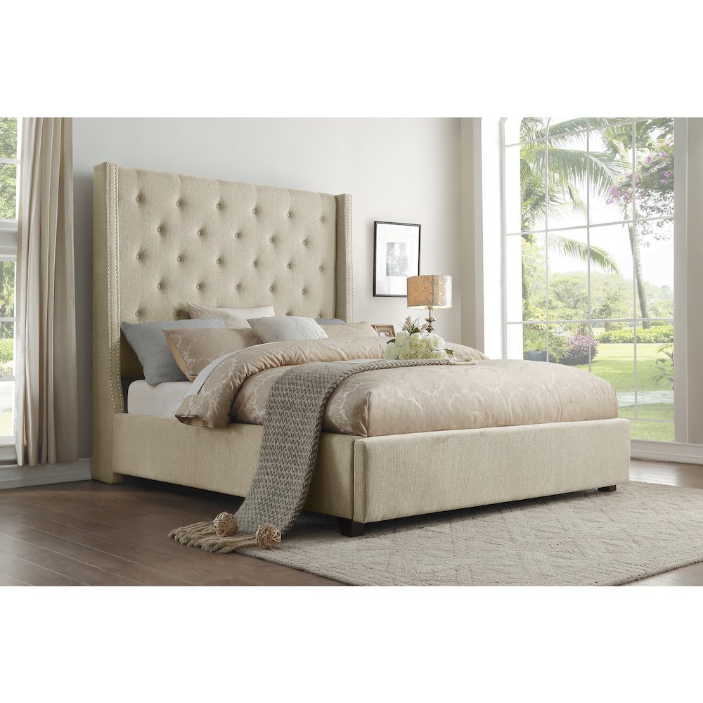 Fairborn Solid Wood Eastern King Platform Bed in Beige. Picture 2