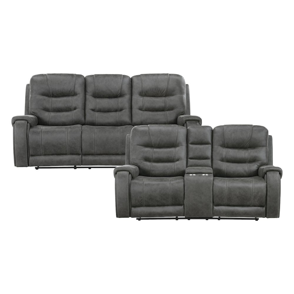 Oberon Microfiber 2pc Set: Sofa, Loveseat in Dark Gray. Picture 3