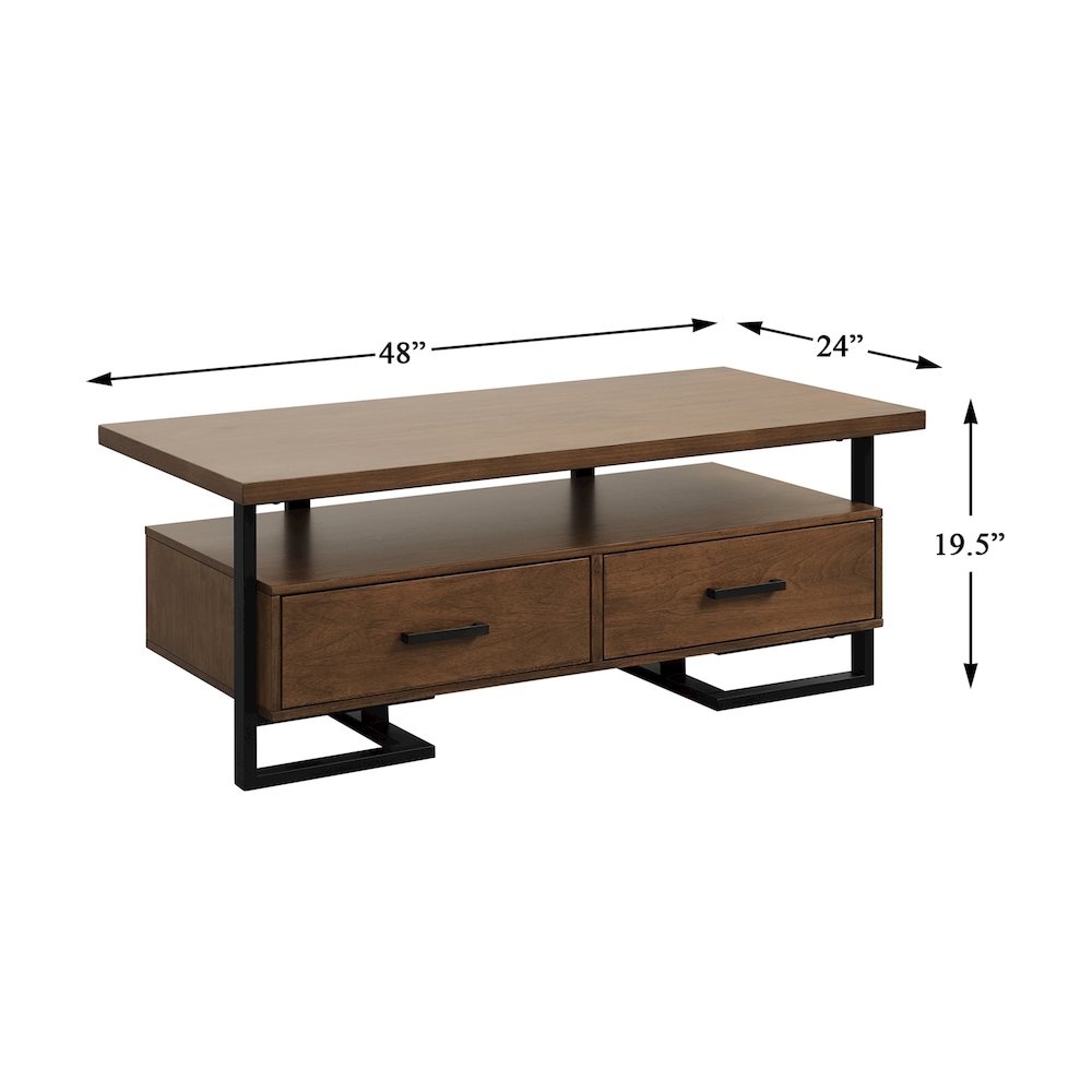 Sedley Asian Hardwood Cocktail Table w/ Two Functional Drawers in Walnut. Picture 4