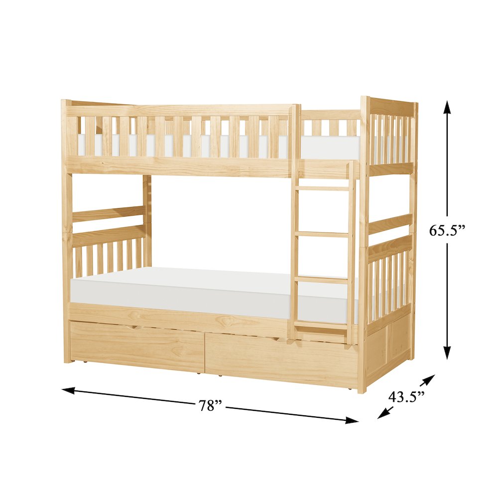 Bartly Pine Twin over Twin Bunk Bed with Storage Boxes in Natural Pine. Picture 6