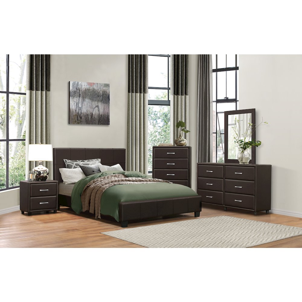 Lorenzi Faux Leather Queen Bed in Dark Brown. Picture 3