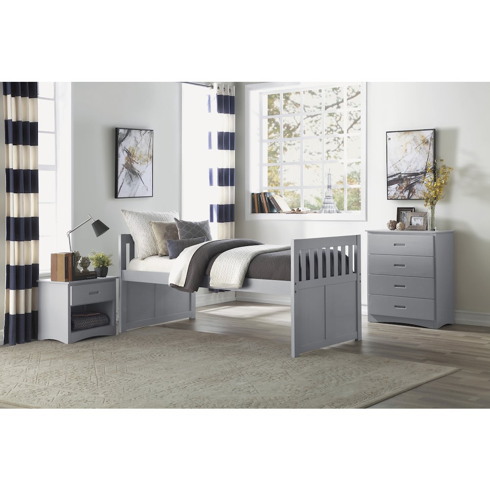 Orion Pine Twin Over Twin Trundle Bed with two Storage Drawers in Gray. Picture 5