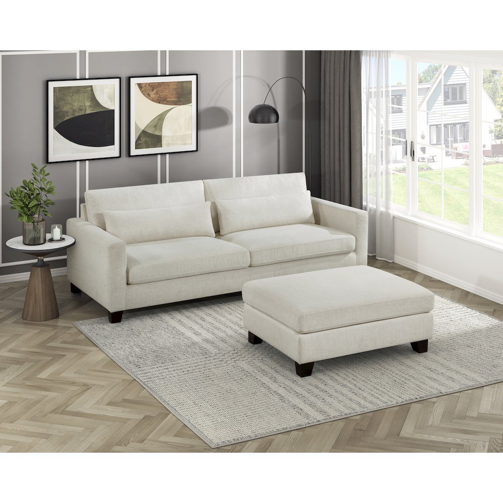 Zeke Textured 2pc Set: Sofa, Ottoman in Ivory. Picture 2