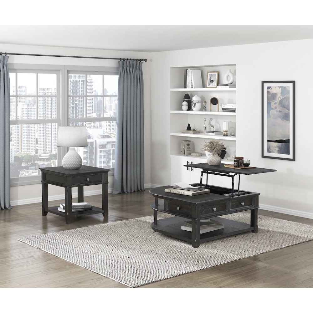 Muriel Pine End Table in Charcoal. Picture 3