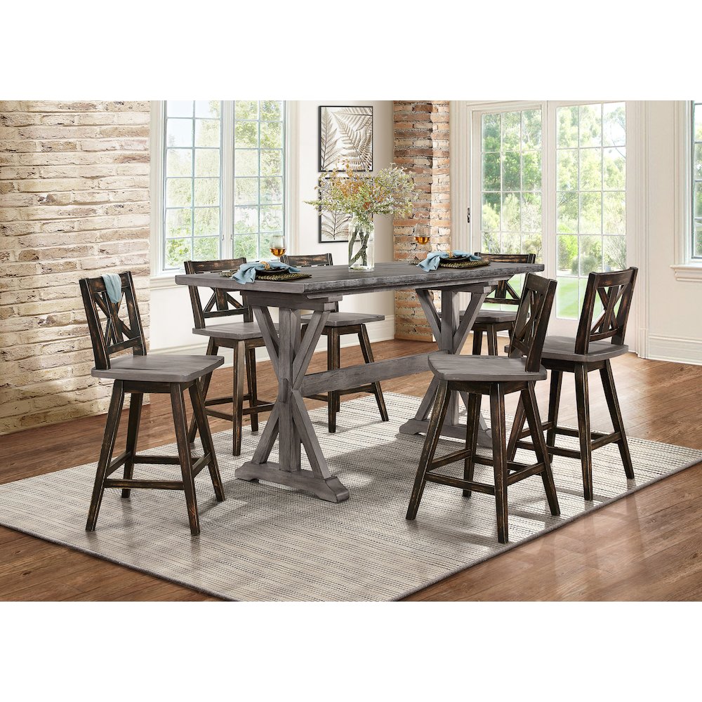 Amsonia Wood  Swivel Counter Height Chair, set of 2 in Gray and Black. Picture 2