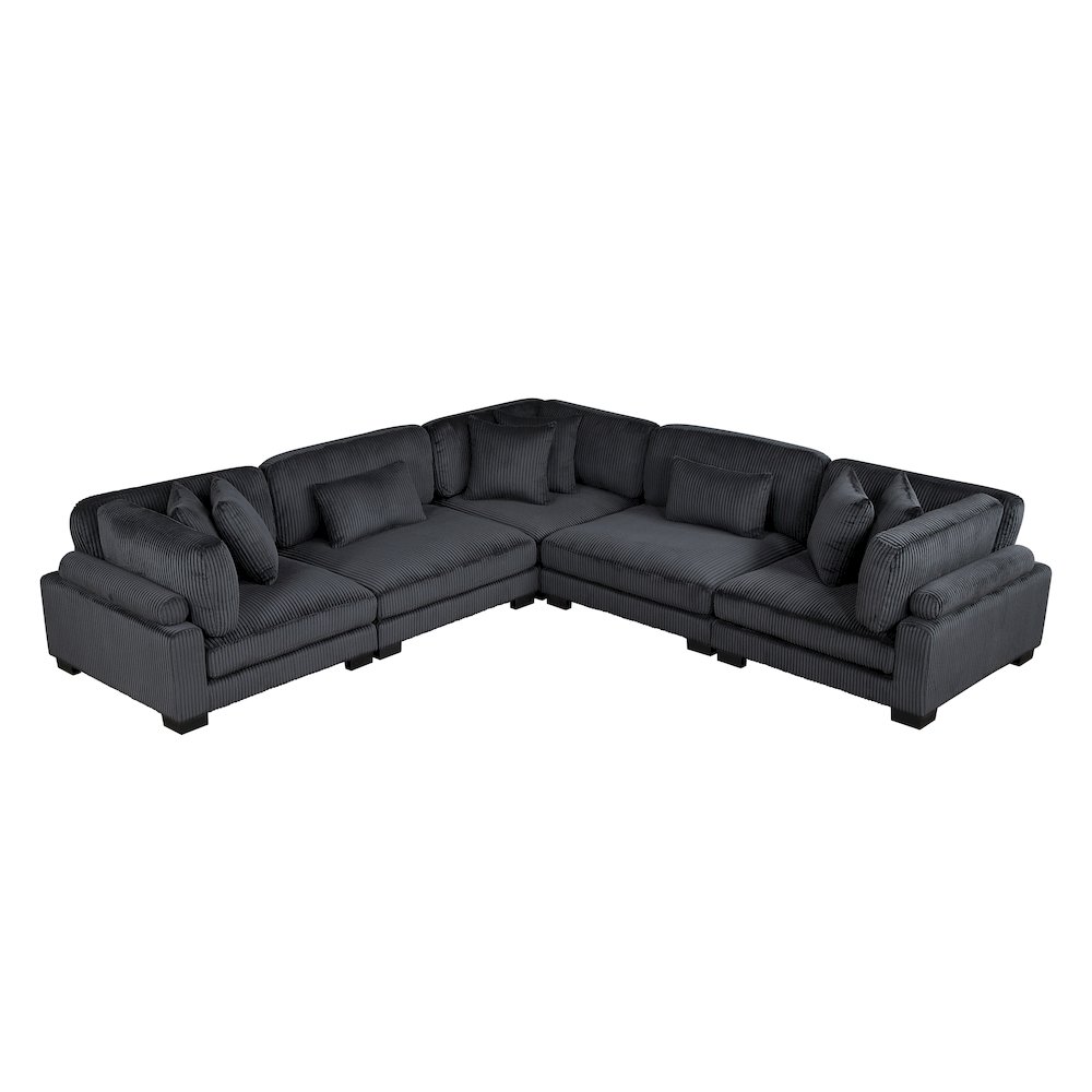 Traverse Corduroy 5-Piece Modular Sectional in Black