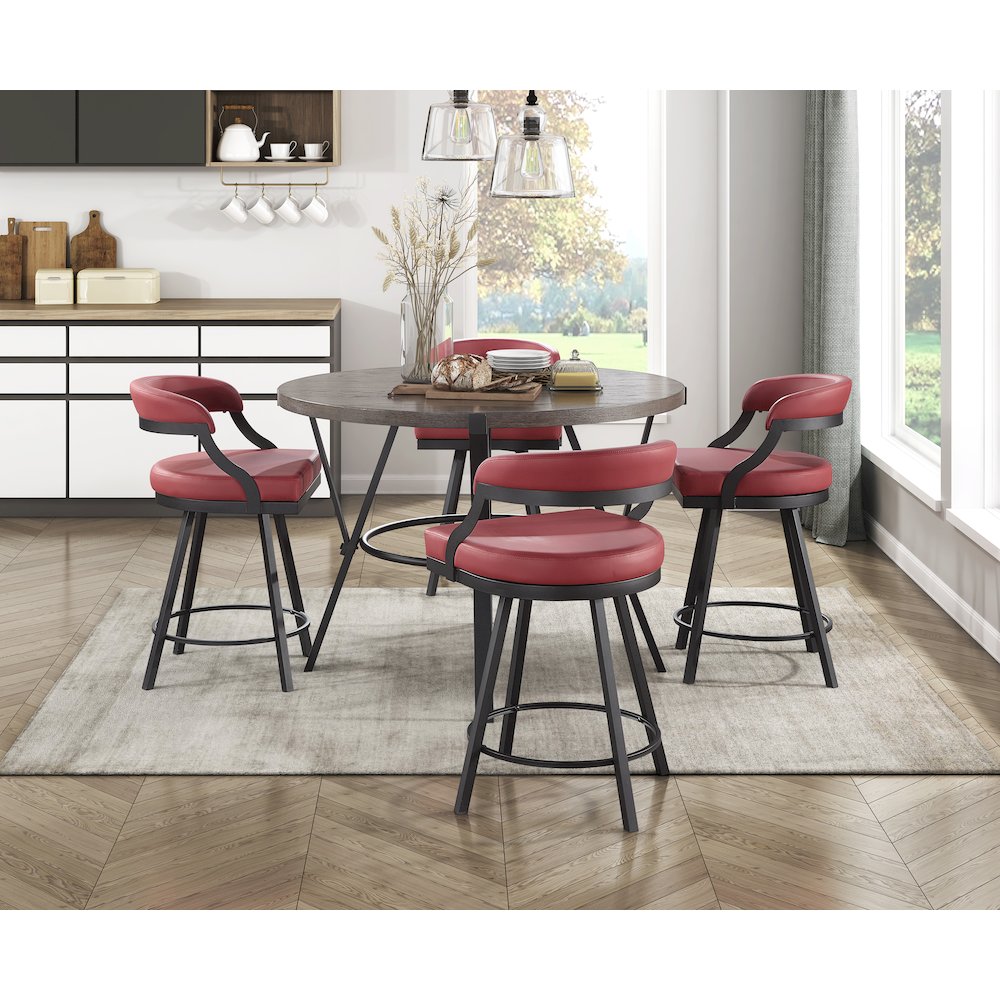 Crowley Faux leather Swivel Counter Height Chair in Red. Picture 2