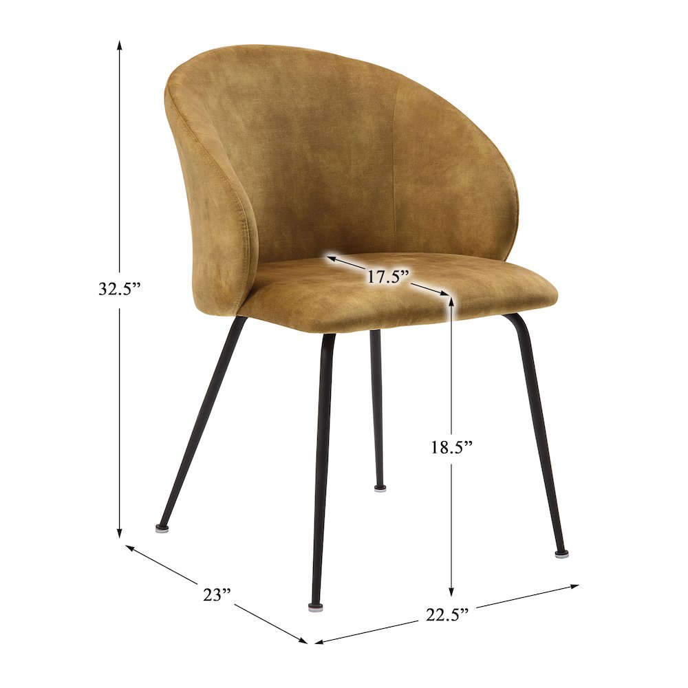 Cosimo Velvet Dining Room Side Chair, set of 2 in Mustard. Picture 4