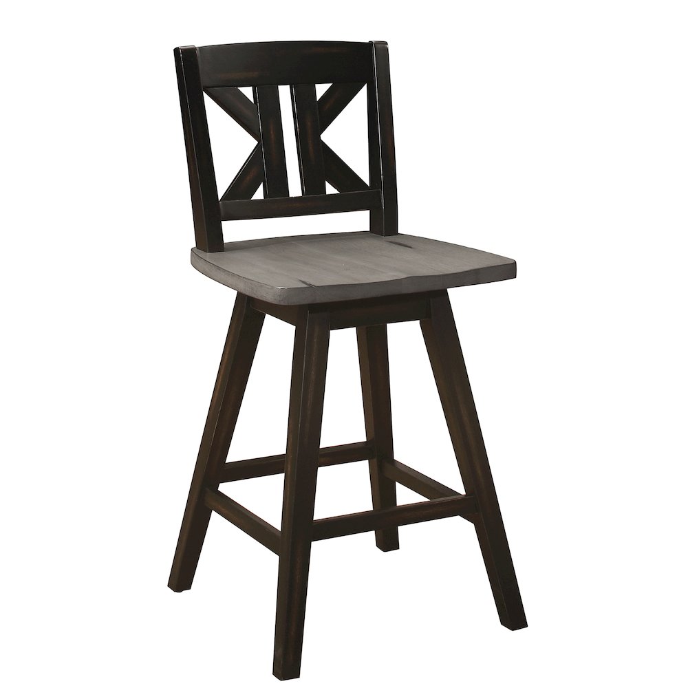 Amsonia Wood Swivel Counter Height Chair, set of 2 in Gray and Black. Picture 1