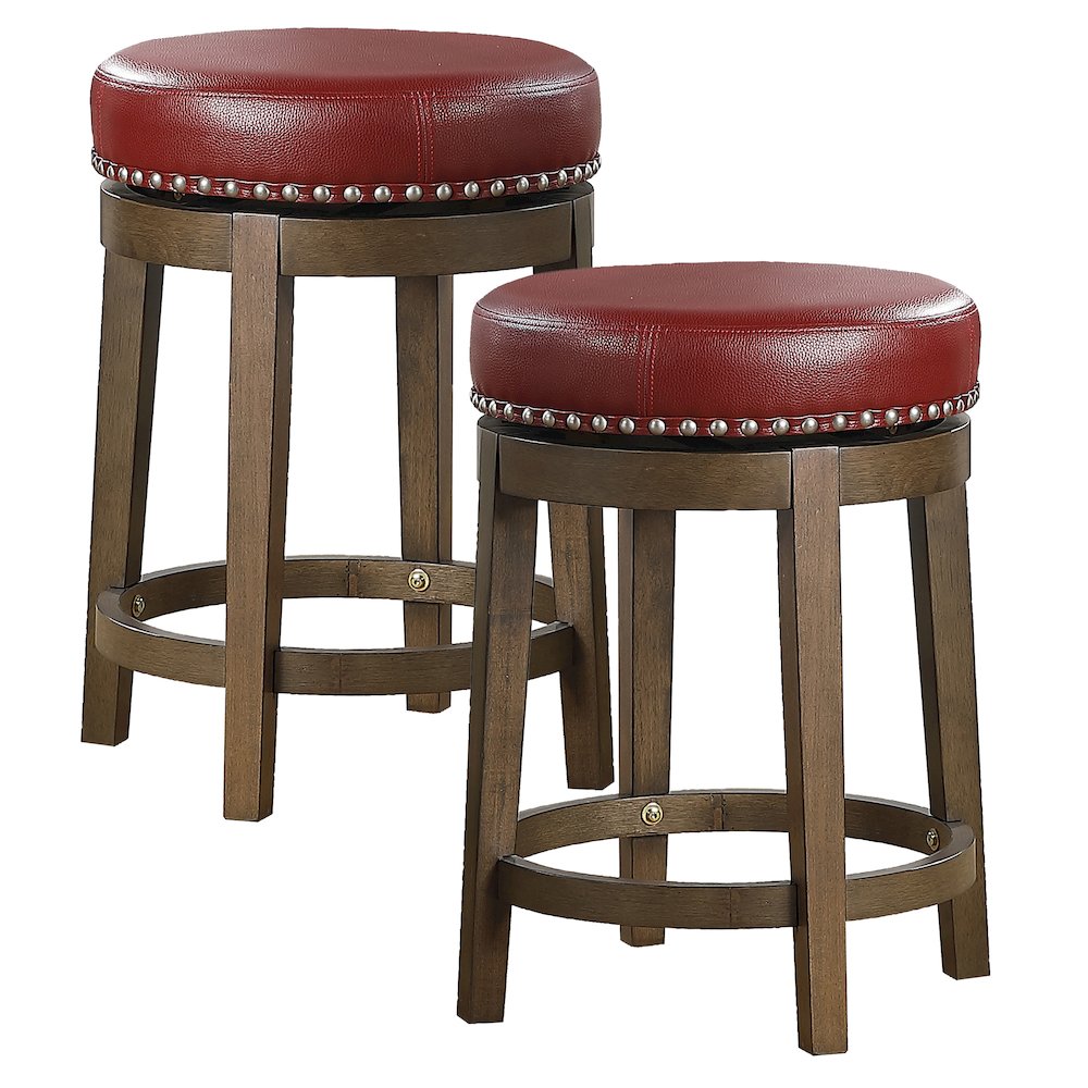 Westby Solid Wood 24" Round Swivel Stool, Set of 2 in Red. Picture 3