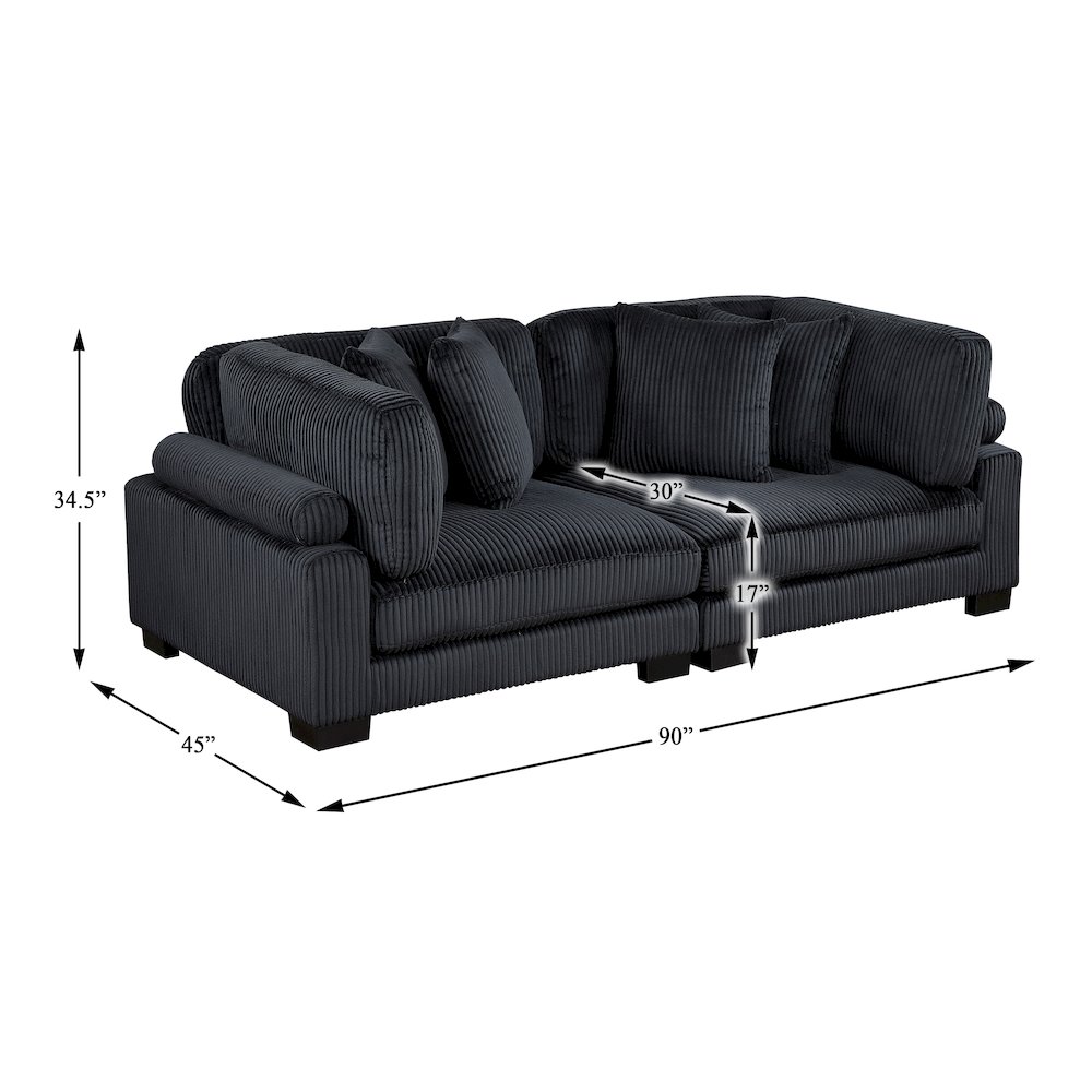 Traverse Corduroy Love Seat in Black. Picture 4