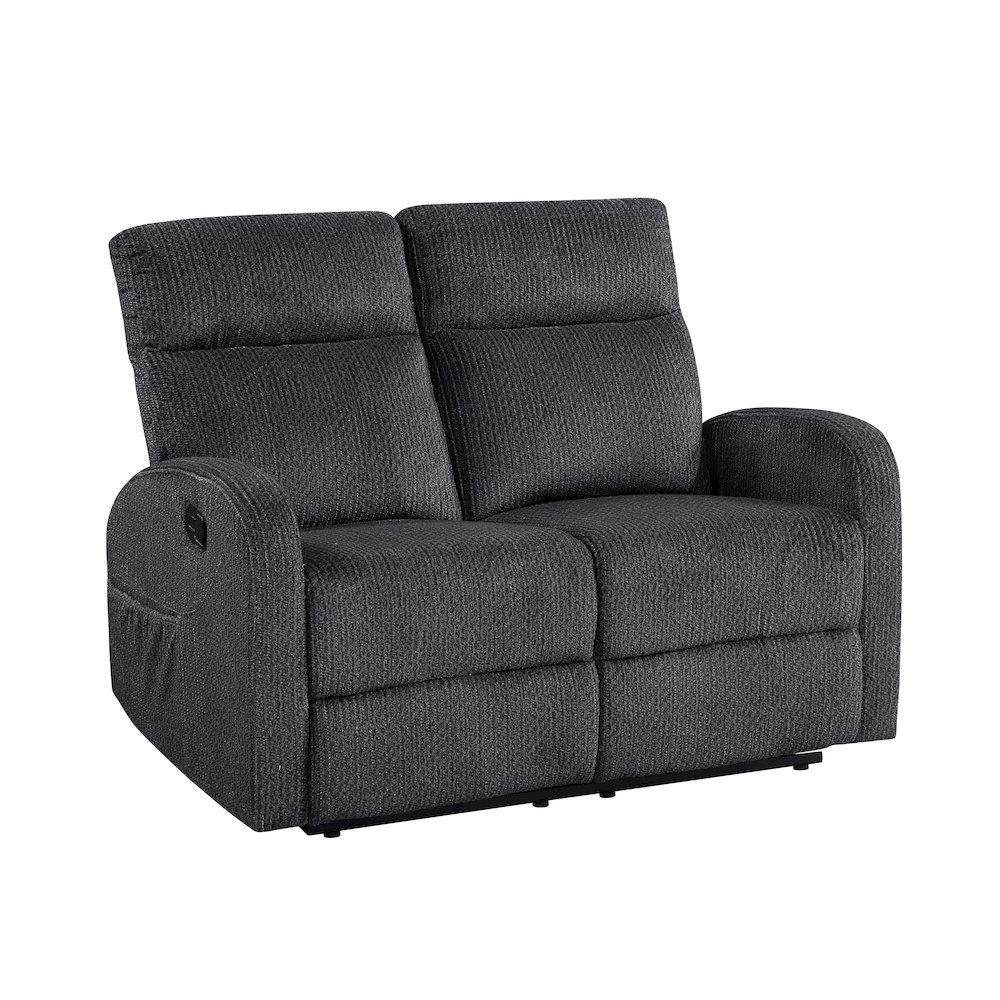 Allen Microfiber Double Reclining Love Seat in Dark Gray. Picture 1