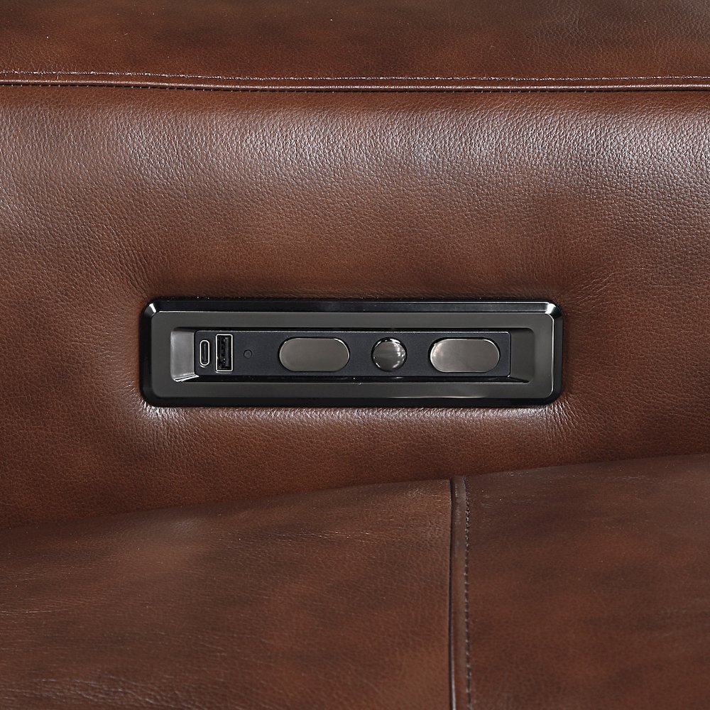 Sutton Leather Pwr Dbl Reclining Love Seat with Power Headrests in Brown. Picture 6