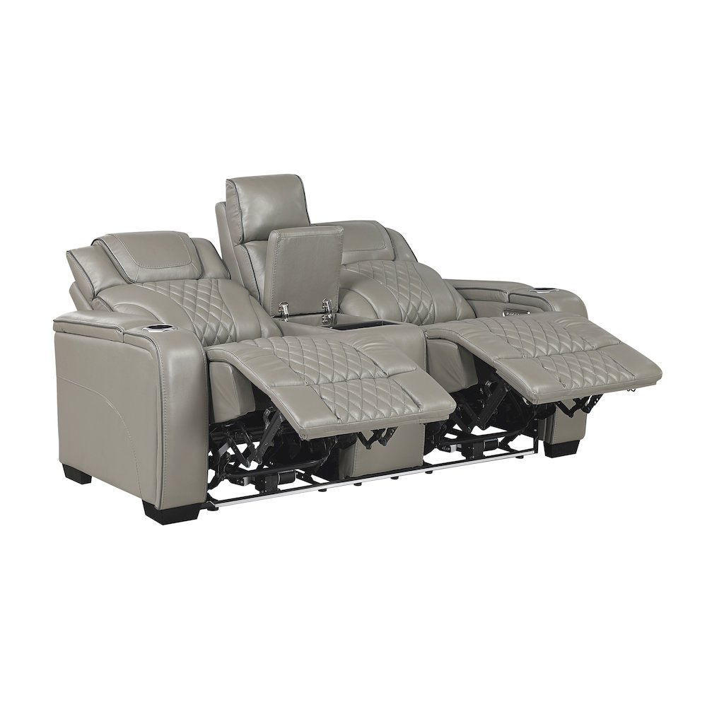Apex Leather Pwr Double Reclining Love Seat with Center Console in Gray. Picture 6