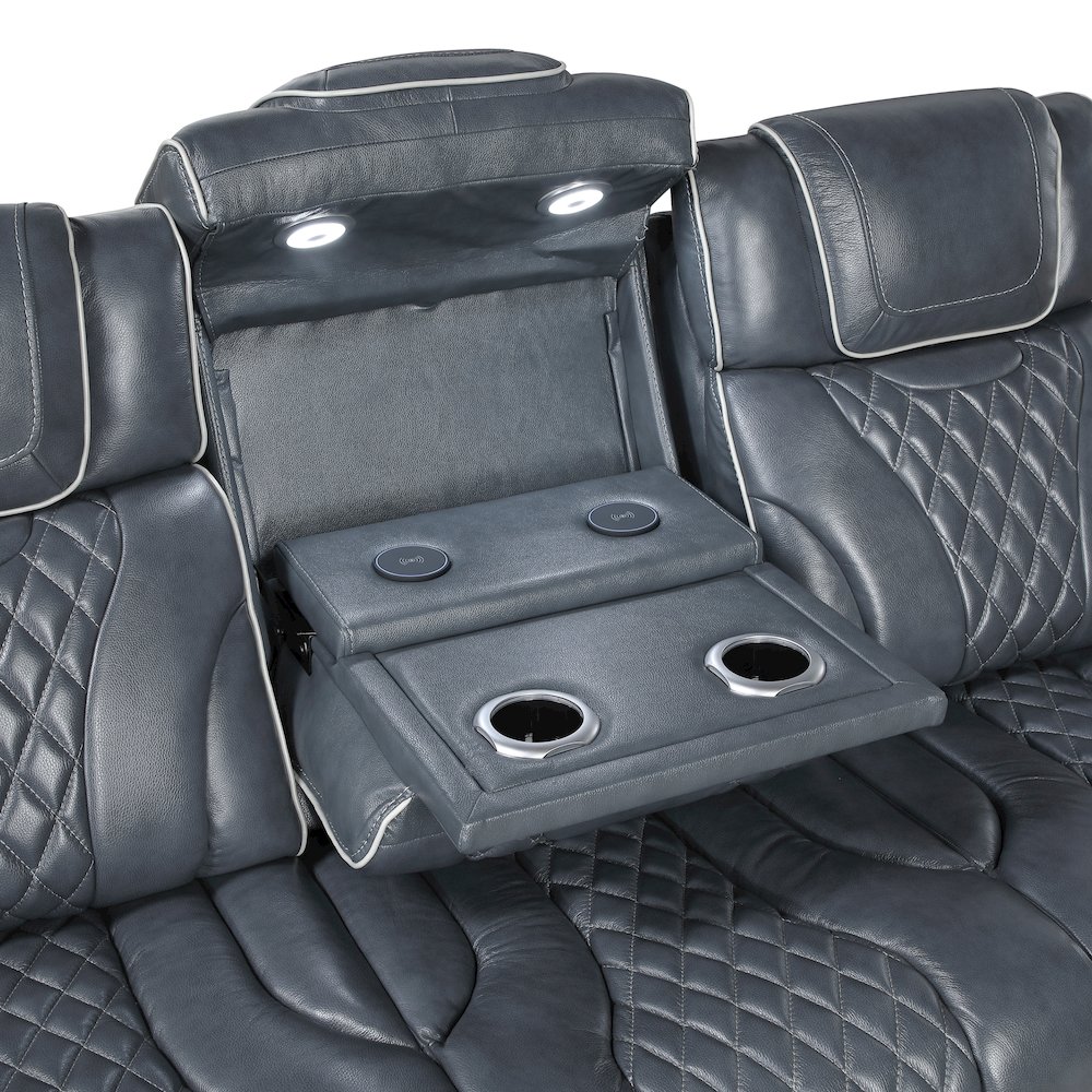 Apex Leather 3pc Set: Sofa, Love, Chair in Blue. Picture 7