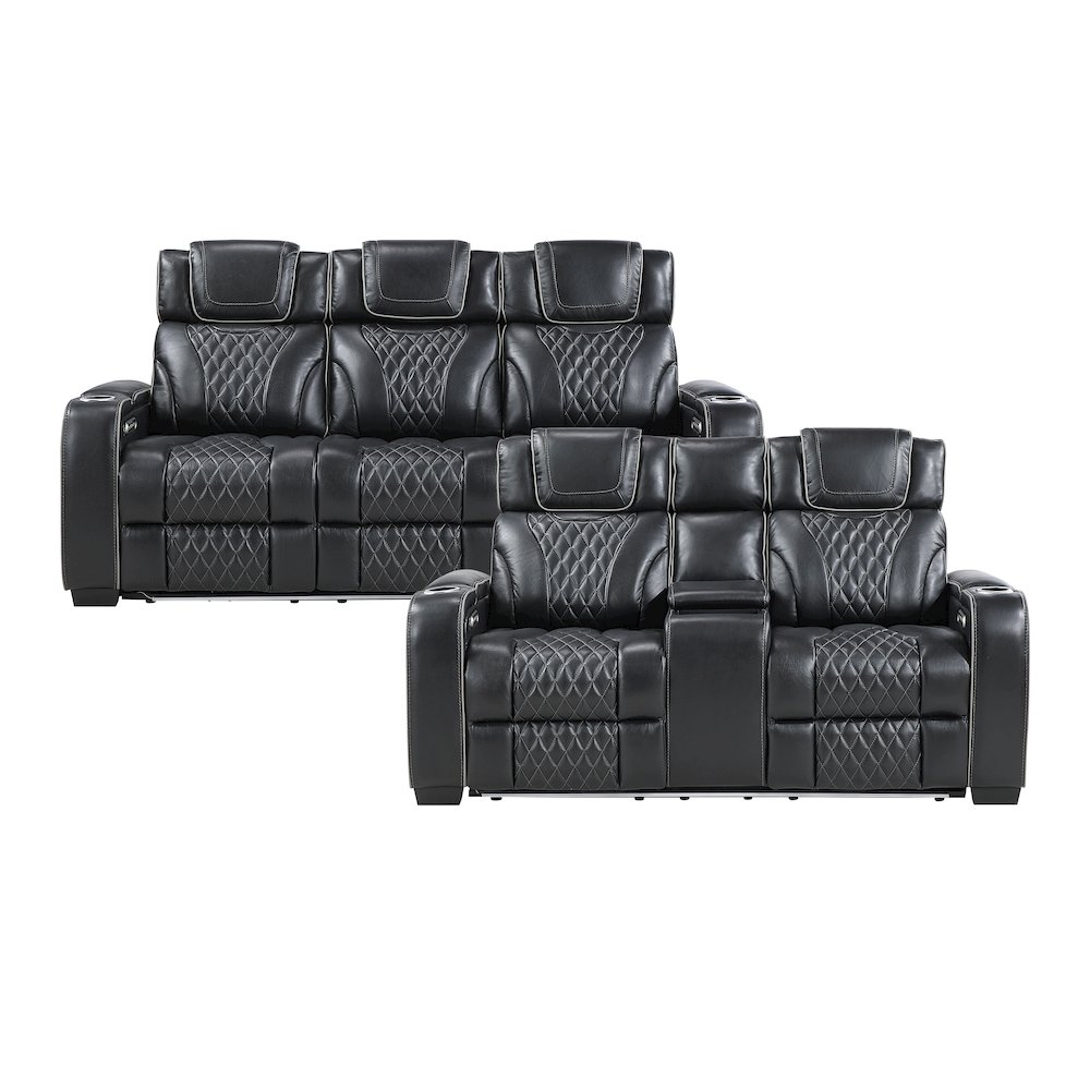 Apex Leather 2pc Set: Sofa, Love in Black. Picture 3