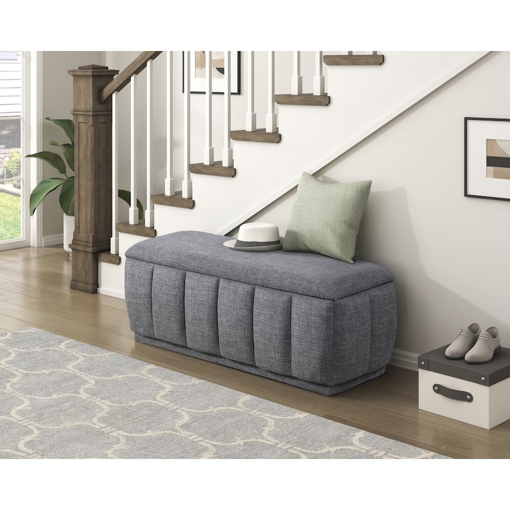 Maize Textured Lift Top Storage Bench in Gray. Picture 2