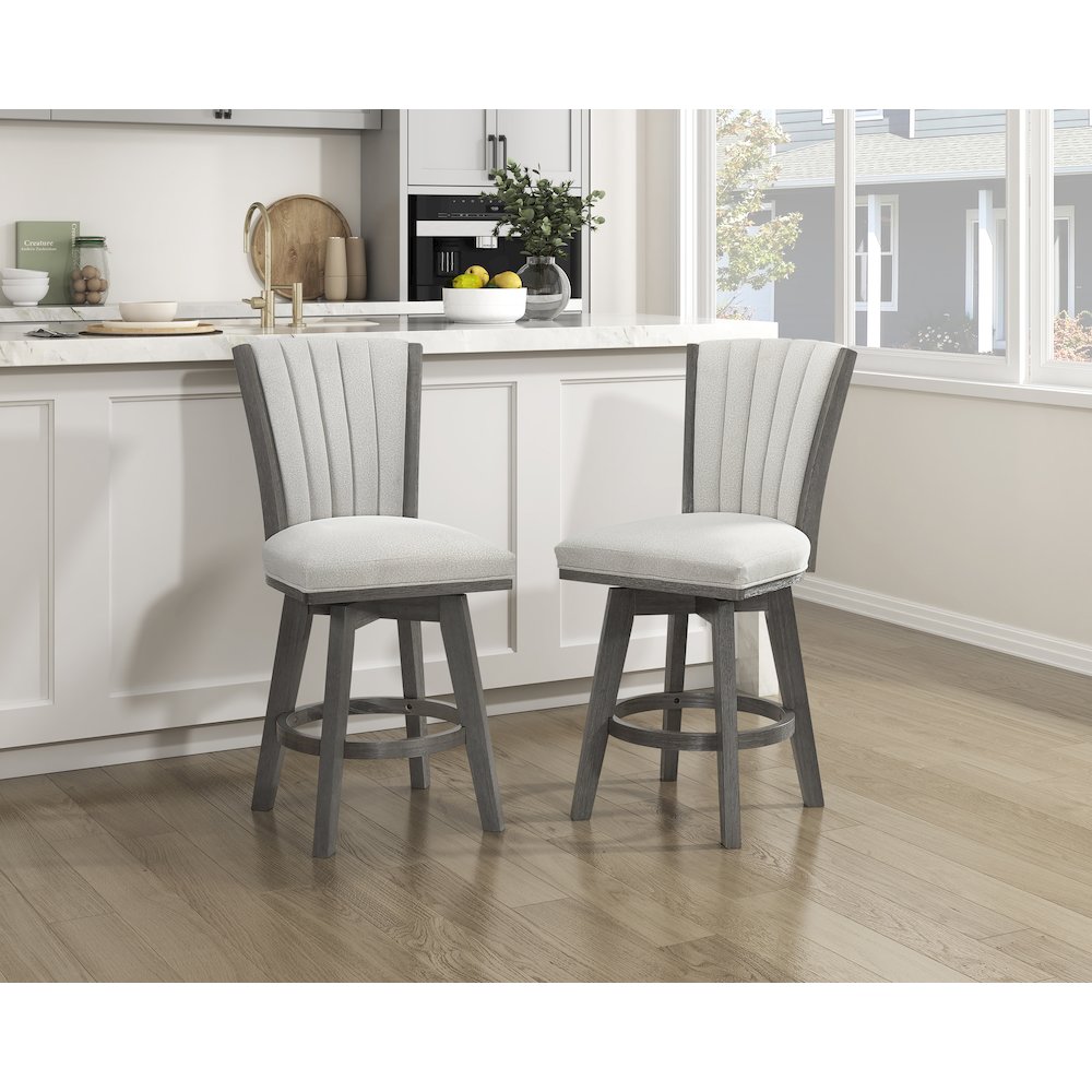 Corvallis Velvet Counter Height Swivel Stool, Set of 2 in Beige. Picture 2