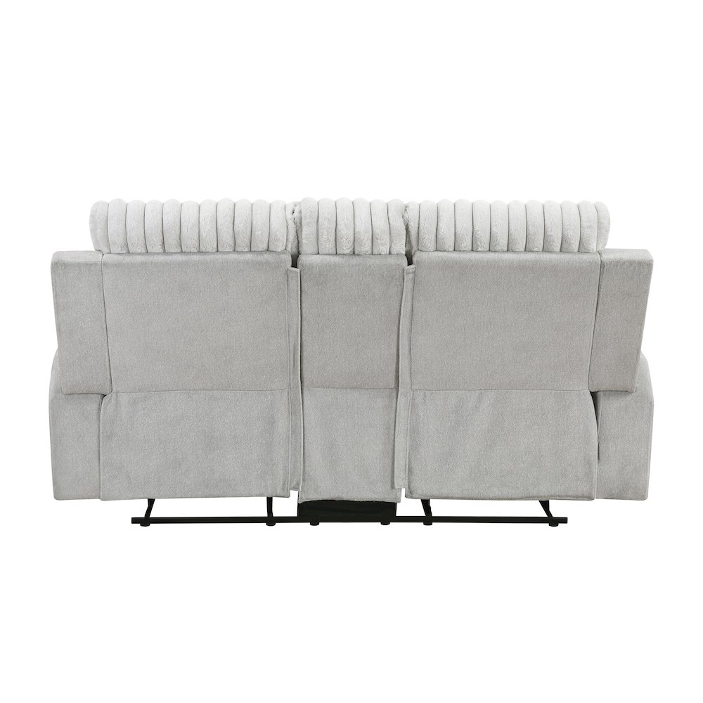 Benton Corduroy Double Reclining Love Seat in Light Gray. Picture 3