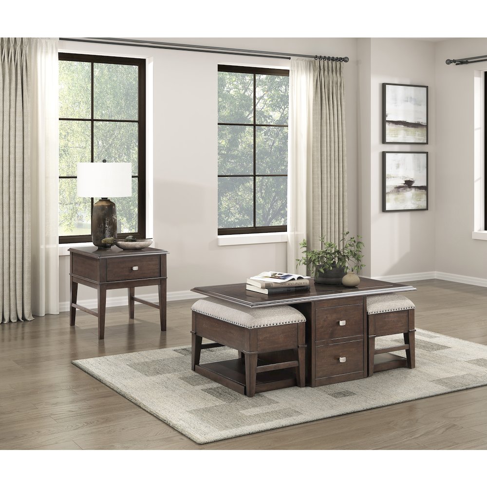 Claremore Asian Hardwood Cocktail Table in Brown. Picture 4