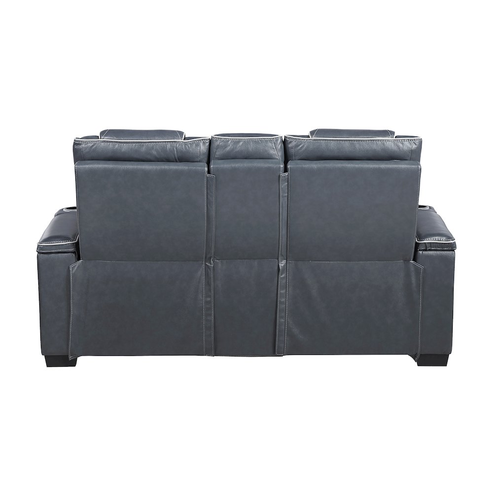 Apex Leather Pwr Double Reclining Love Seat with Center Console in Blue. Picture 3