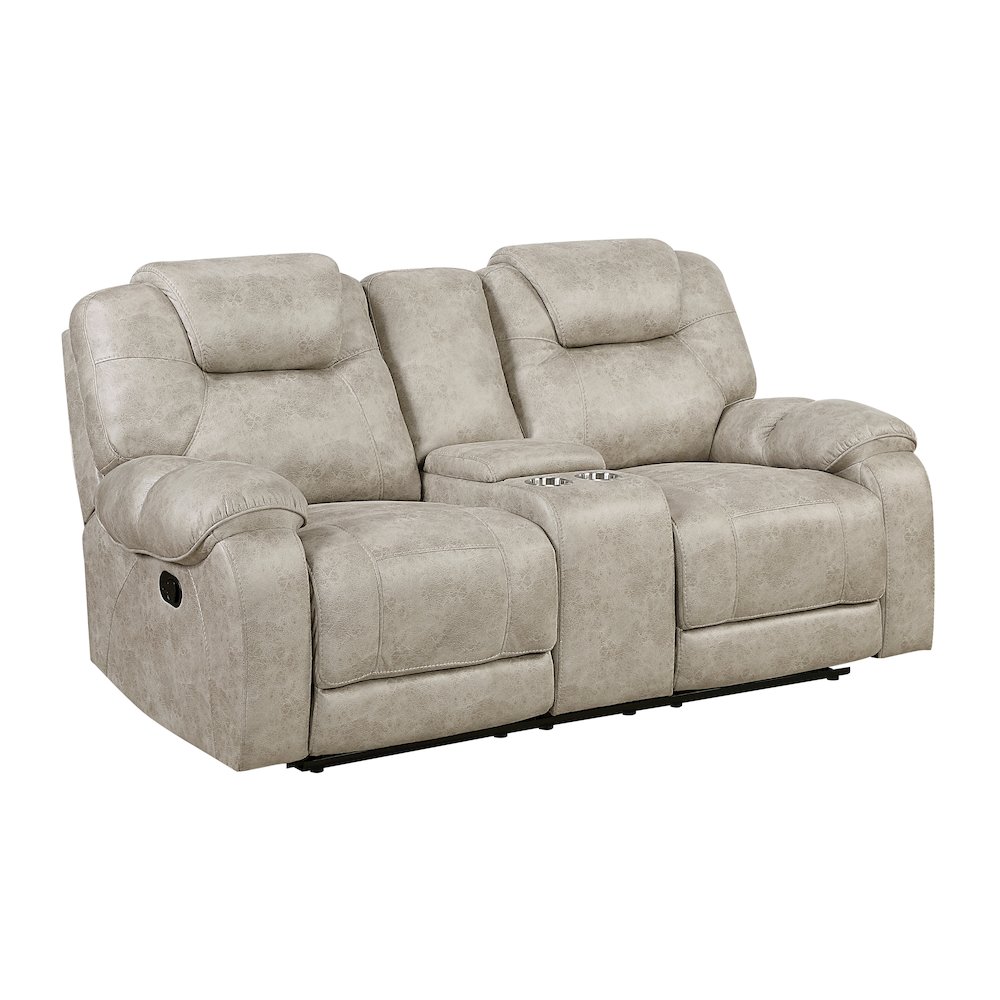 Gainesville Microfiber Dbl Rclng Love Seat with Center Console in Pewter. Picture 1