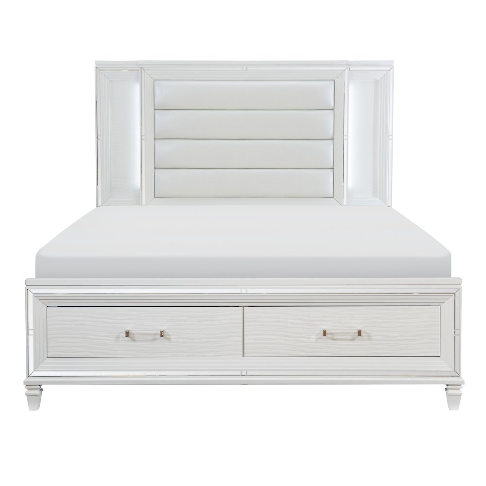 Tamsin Asian Hardwood QN Platform Bed w LED lighting in White Metallic. Picture 3