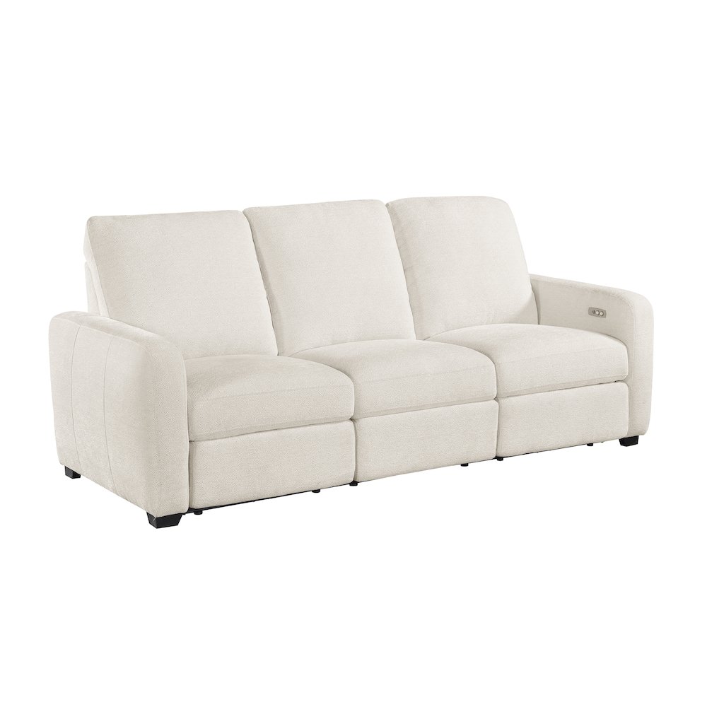 Vera Chenille Pwr Double Reclining Sofa with USB Charging Ports in Beige. Picture 1