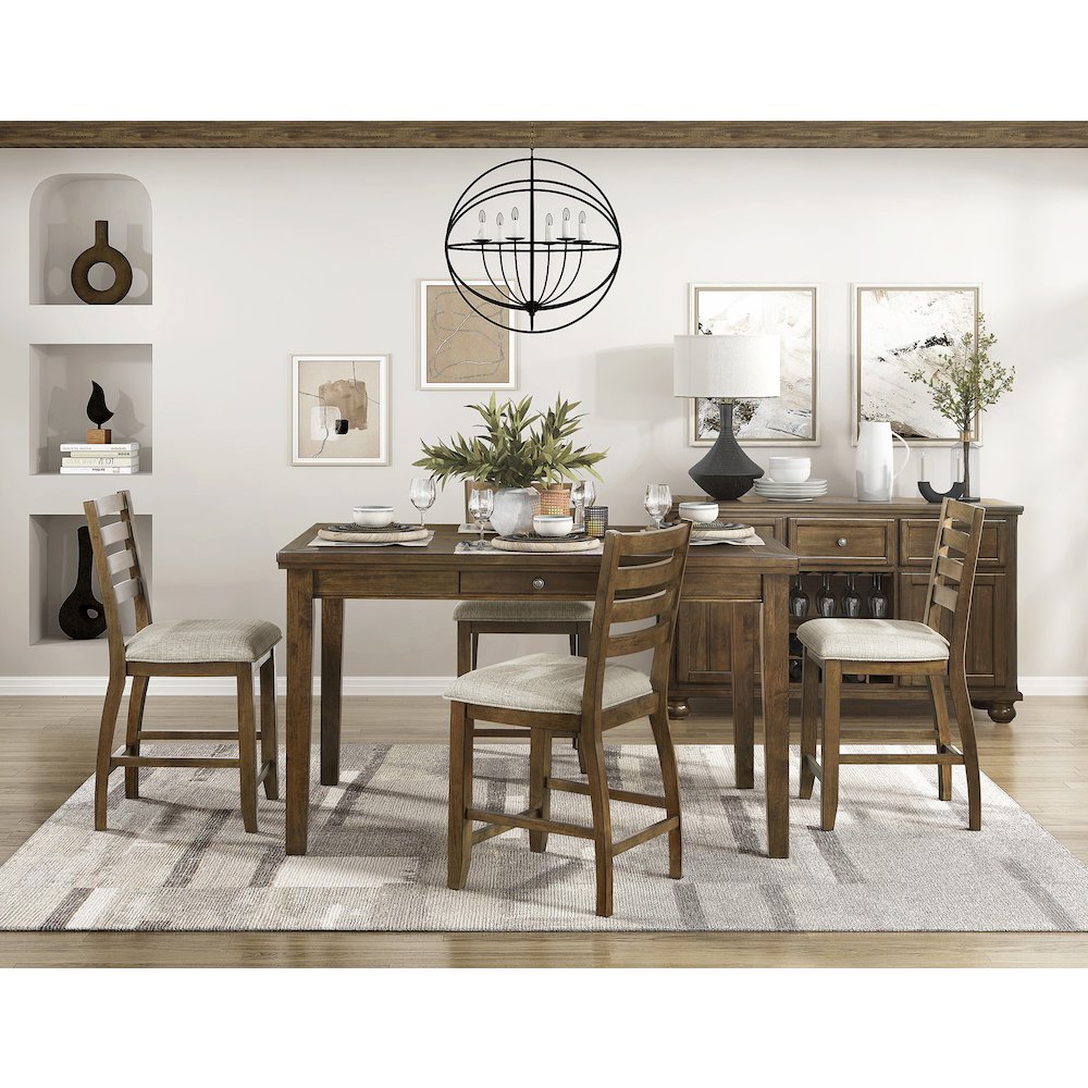 Tigard Asian Hardwood 5-Piece Counter Height Dining Set in Cherry. Picture 4