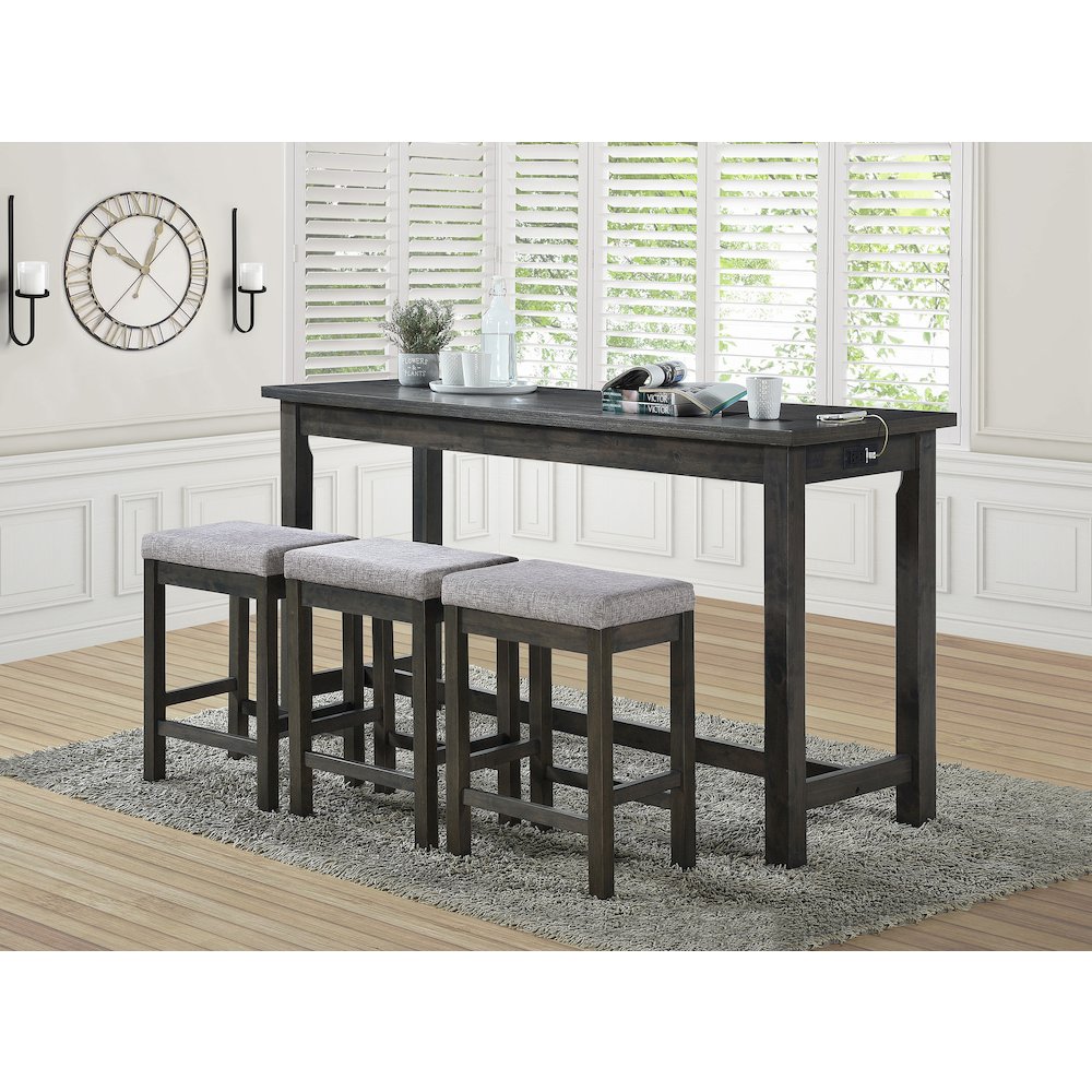 Connected Velvet Counter Height Set (Set of 4) in Gray Finish. Picture 2