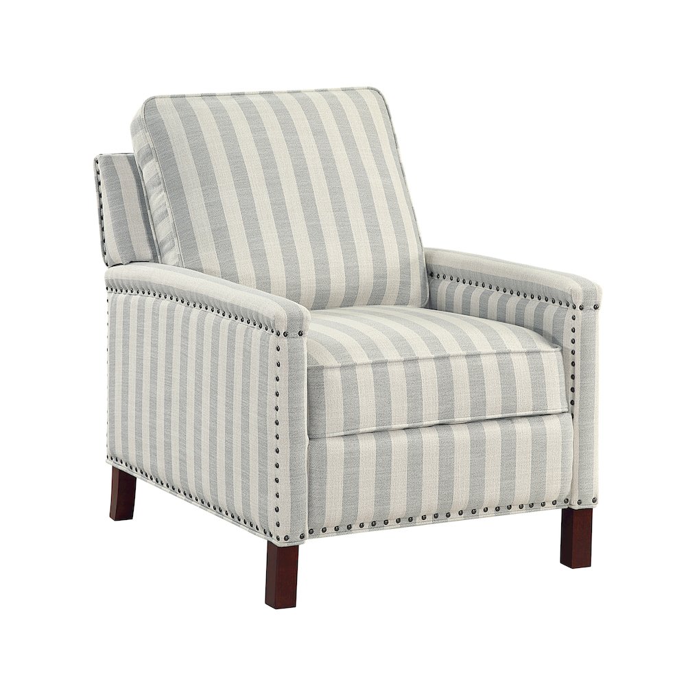 Landrum Textured PB Reclining Chair in Beige with Grayish Blue Stripe. Picture 1