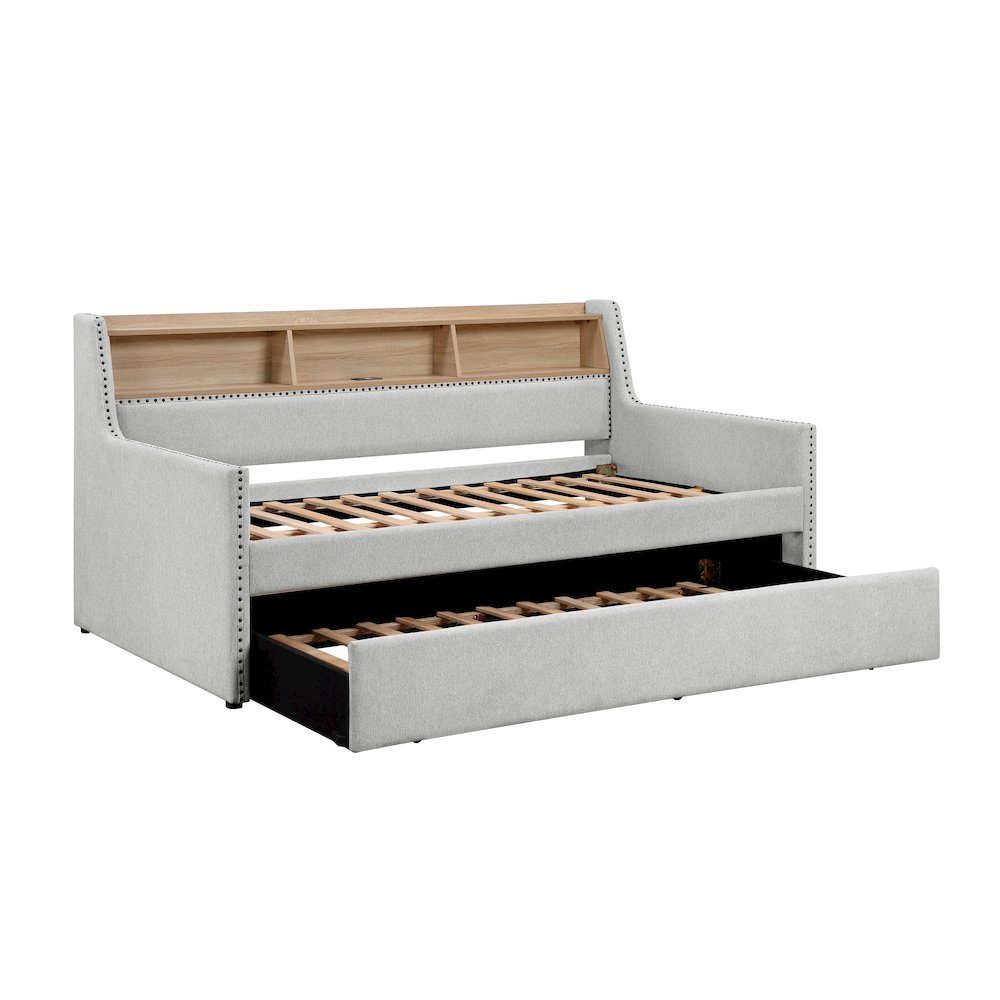 Baxter Textured Daybed with Trundle in Light Gray. Picture 2