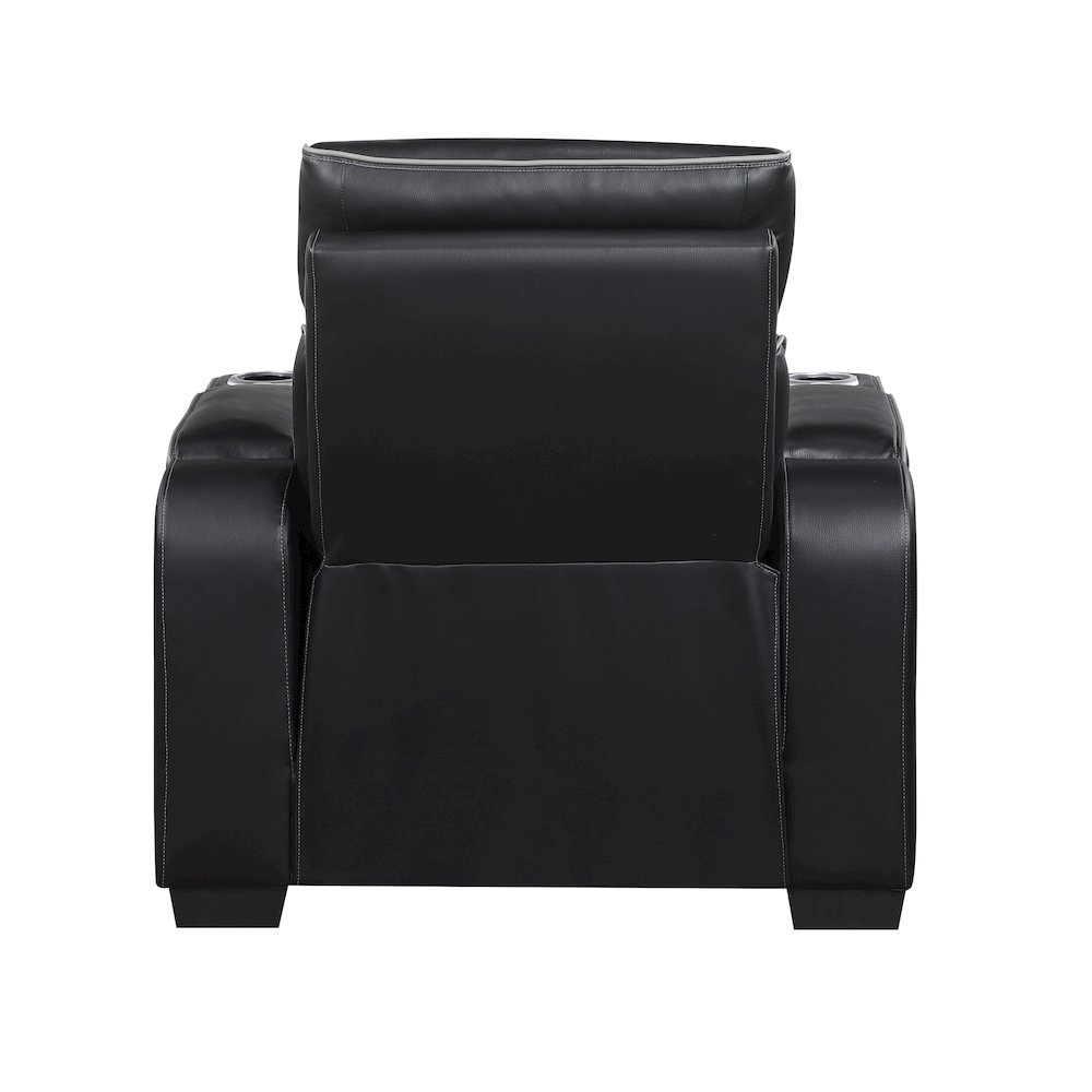 Fairway Faux Leather 3PC Power Double Reclining Sofa in Black. Picture 6