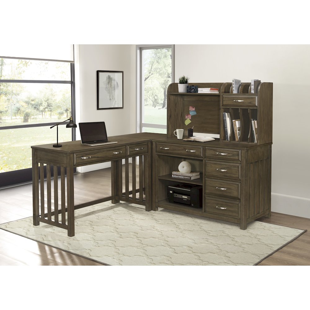 Blanche Asian Hardwood Desk in Brown Gray. Picture 2
