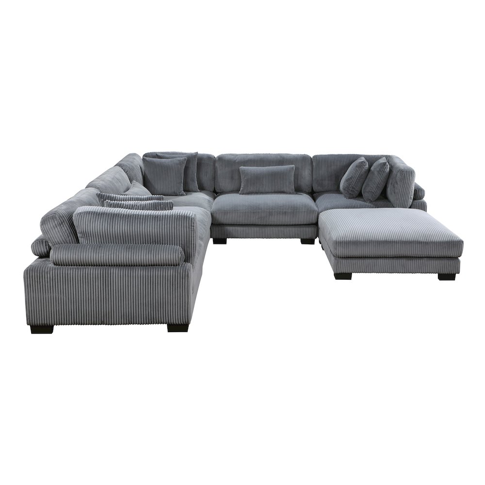 Traverse Corduroy 6-Piece Modular Sectional with Ottoman in Gray. Picture 9