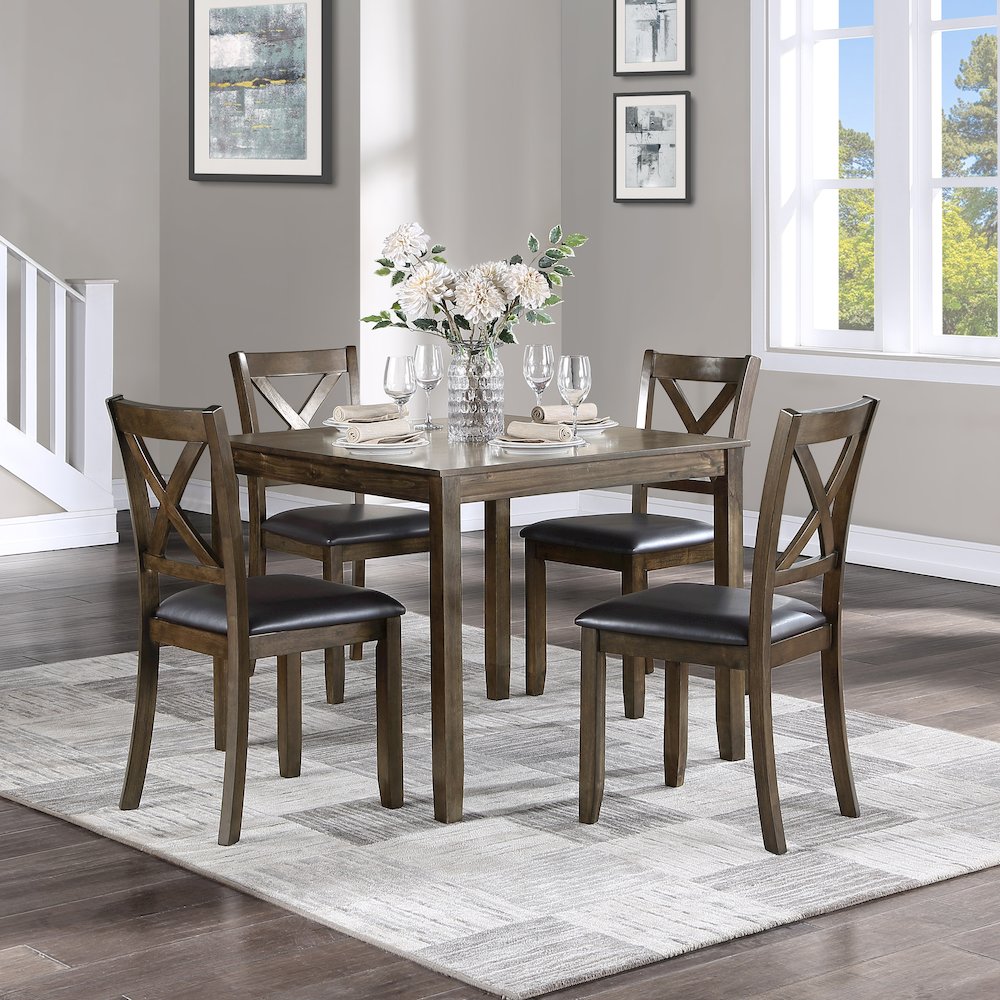 Hazel Faux leather Dining Room Table and Chairs (set of 5) in Dark brown. Picture 2